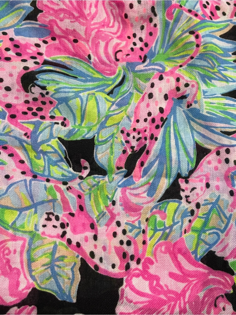 Lilly Pulitzer Tropical Print Infinity Scarf Pink Tassel Pom Trim Animal Print - Picture 4 of 5